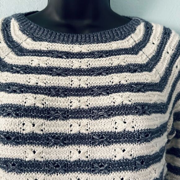 Chaps Navy Blue & White Striped Knit Sweater Size S/P - Picture 3 of 9